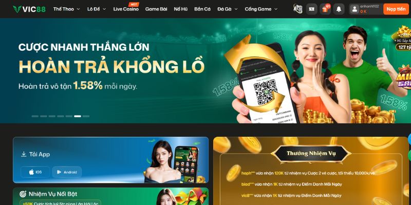VIC88 tặng lại 20 phần trăm cược thua